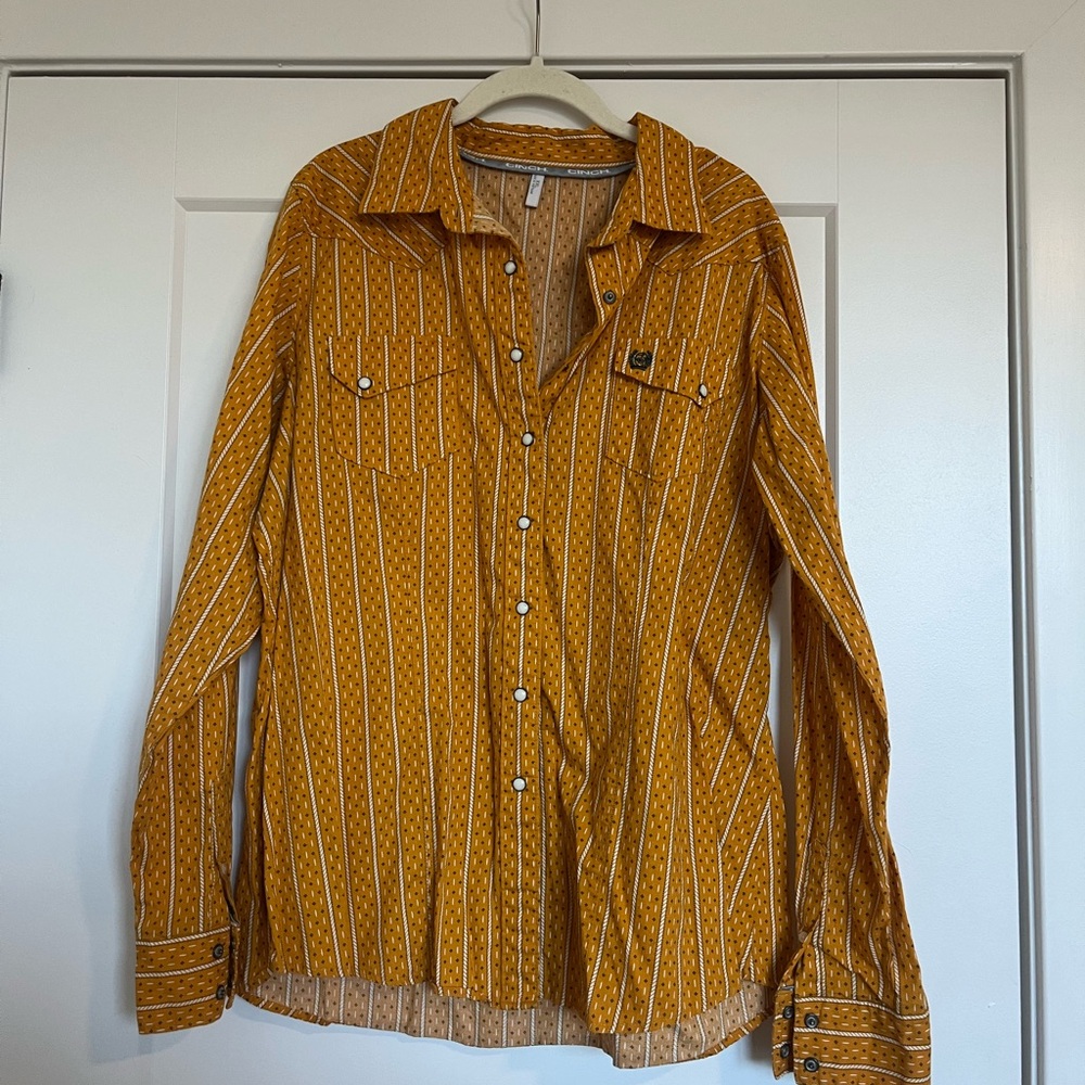 Cinch Mustard Yellow Patterned Western Shirt